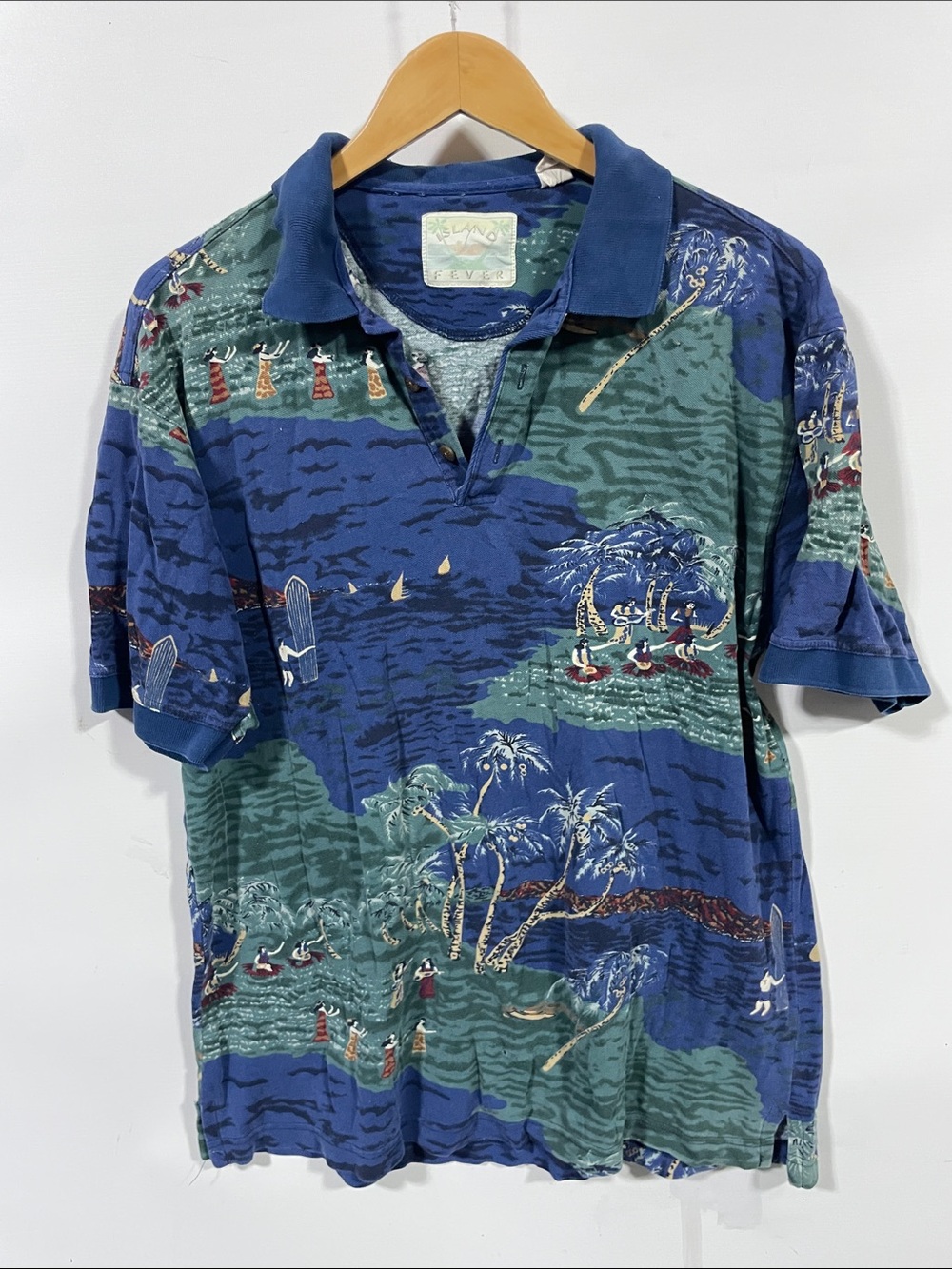 Vintage Blue & Green Tropical Polo